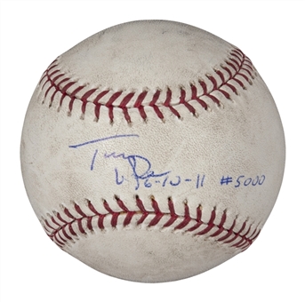 2011 Tony LaRussa Game Used and Signed/Inscribed 5,000th Game OML Selig Baseball as Manager (PSA/DNA)